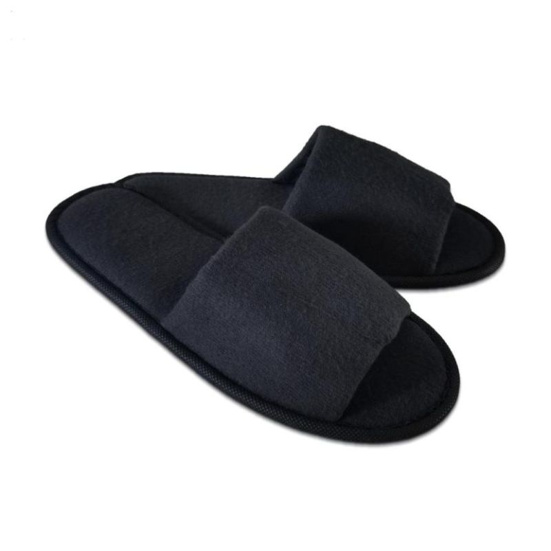 Papuci hotelieri frotir, negru - 28 cm, vârf deschis