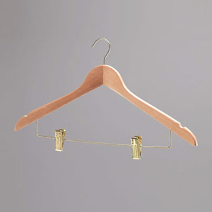 President Wooden Coat Hanger with Skirt Clips  (Security. Cromat.)